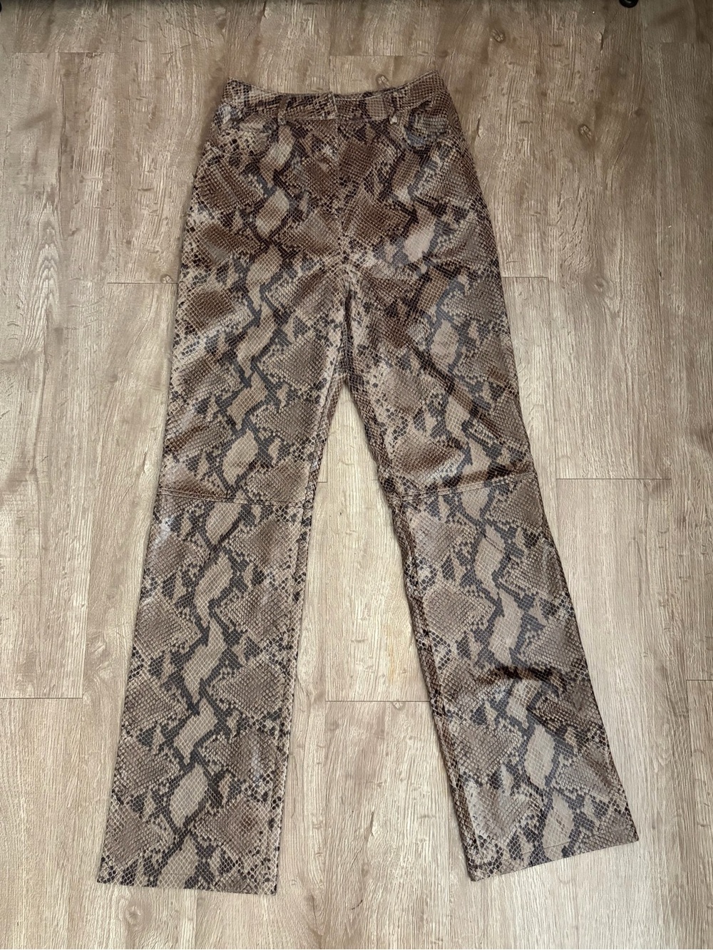 4th + Reckless REVOLVE Snakeskin Faux Leather Straight Leg Pants Brown Size XS